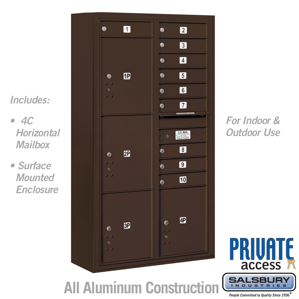 31.75 x 57.75 x 17 in. Surface Mounted 4C Horizontal Mailbox Unit - Front Loading - Private Acce, Bronze