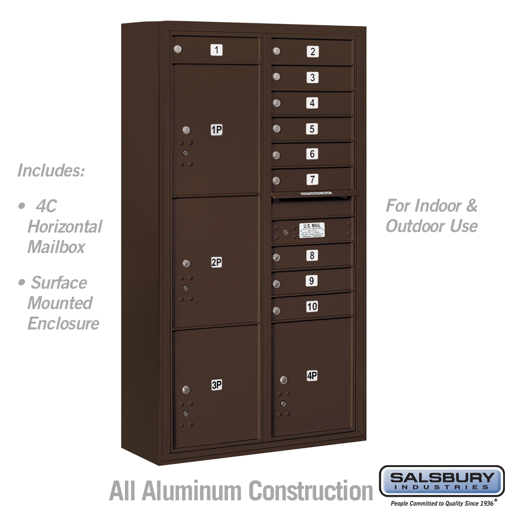 31.75 x 57.75 x 17 in. Surface Mounted 4C Horizontal Mailbox Unit - Front Loading - USPS Access, Bronze