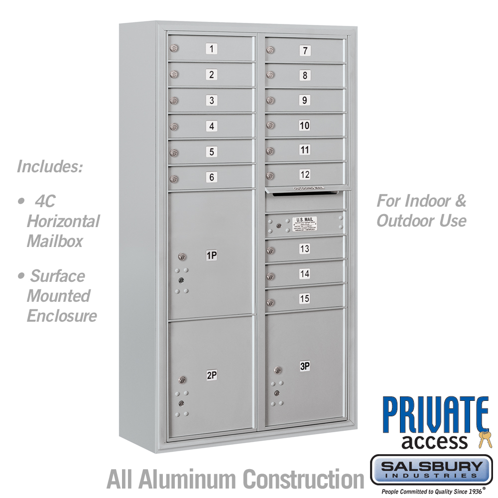 31.75 x 57.75 x 17 in. Surface Mounted 4C Horizontal Mailbox Unit - Front Loading - Private Acce, Aluminum