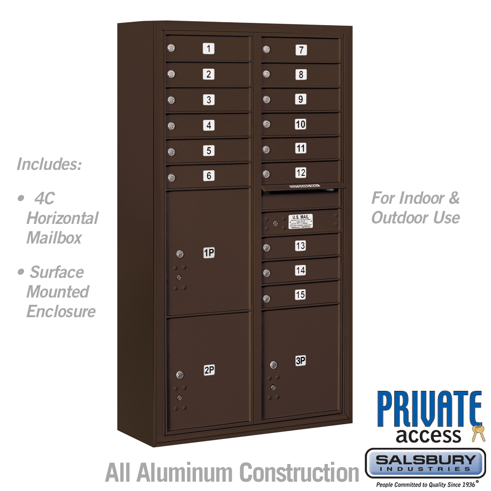 31.75 x 57.75 x 17 in. Surface Mounted 4C Horizontal Mailbox Unit - Front Loading - Private Access, Bronze
