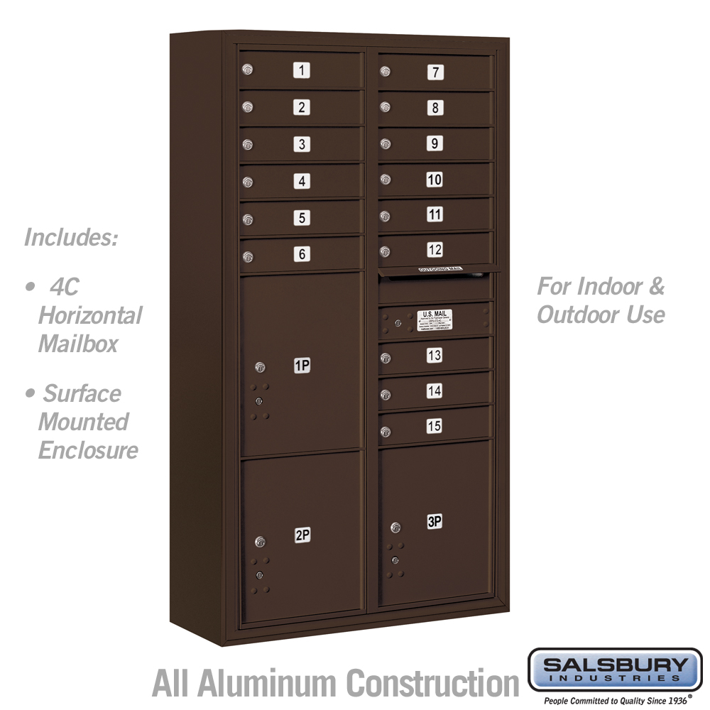 31.75 x 57.75 x 17 in. Surface Mounted 4C Horizontal Mailbox Unit - Front Loading - USPS Access, Bronze