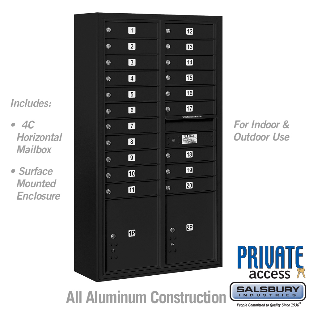 31.75 x 57.75 x 17 in. Surface Mounted 4C Horizontal Mailbox Unit - Front Loading - Private Access, Black