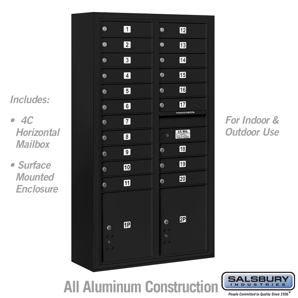 3816D-20BFU 31.75 x 57.75 x 17 in. Surface Mounted 4C Horizontal Mailbox Unit - Front Loading - USPS Access, Black