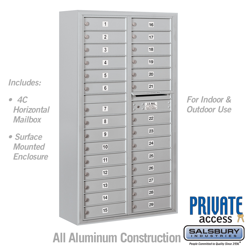 31.75 x 57.75 x 17 in. Surface Mounted 4C Horizontal Mailbox Unit - Front Loading - Private Access, Aluminum