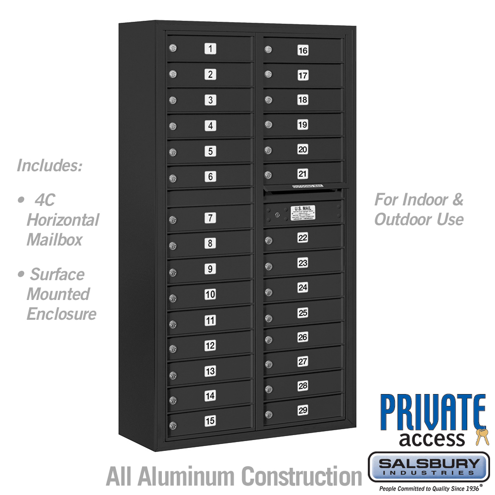 31.75 x 57.75 x 17 in. Surface Mounted 4C Horizontal Mailbox Unit - Front Loading - Private Access, Black