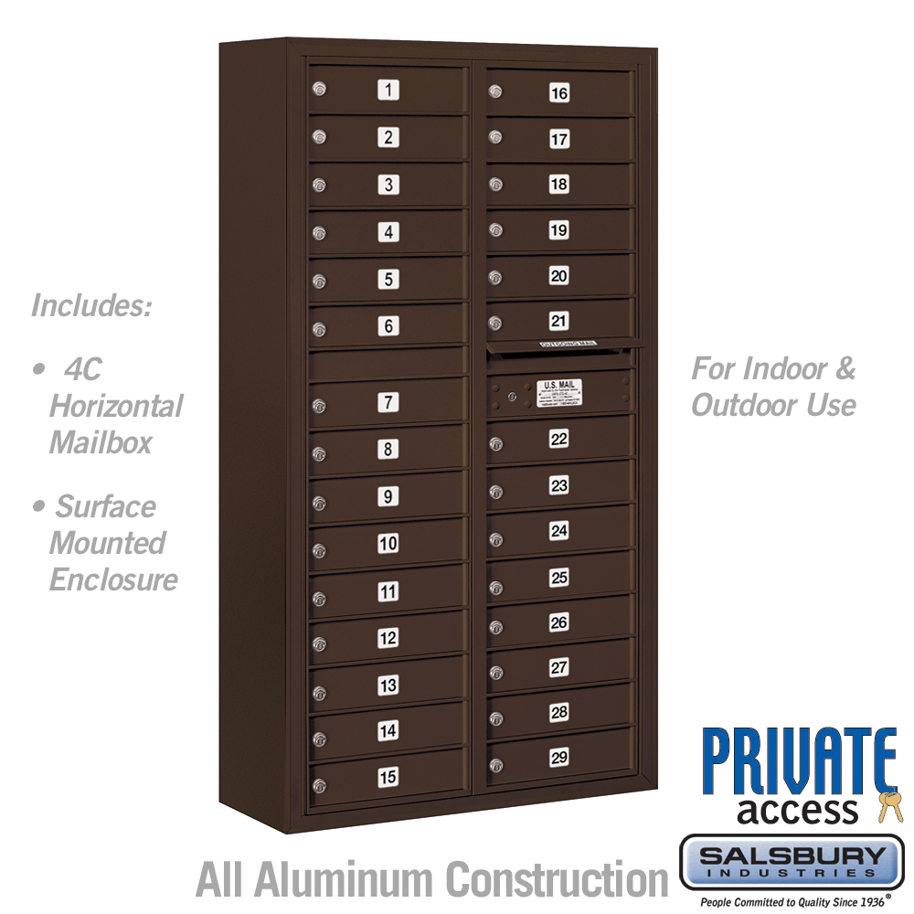 31.75 x 57.75 x 17 in. Surface Mounted 4C Horizontal Mailbox Unit - Front Loading - Private Access, Bronze
