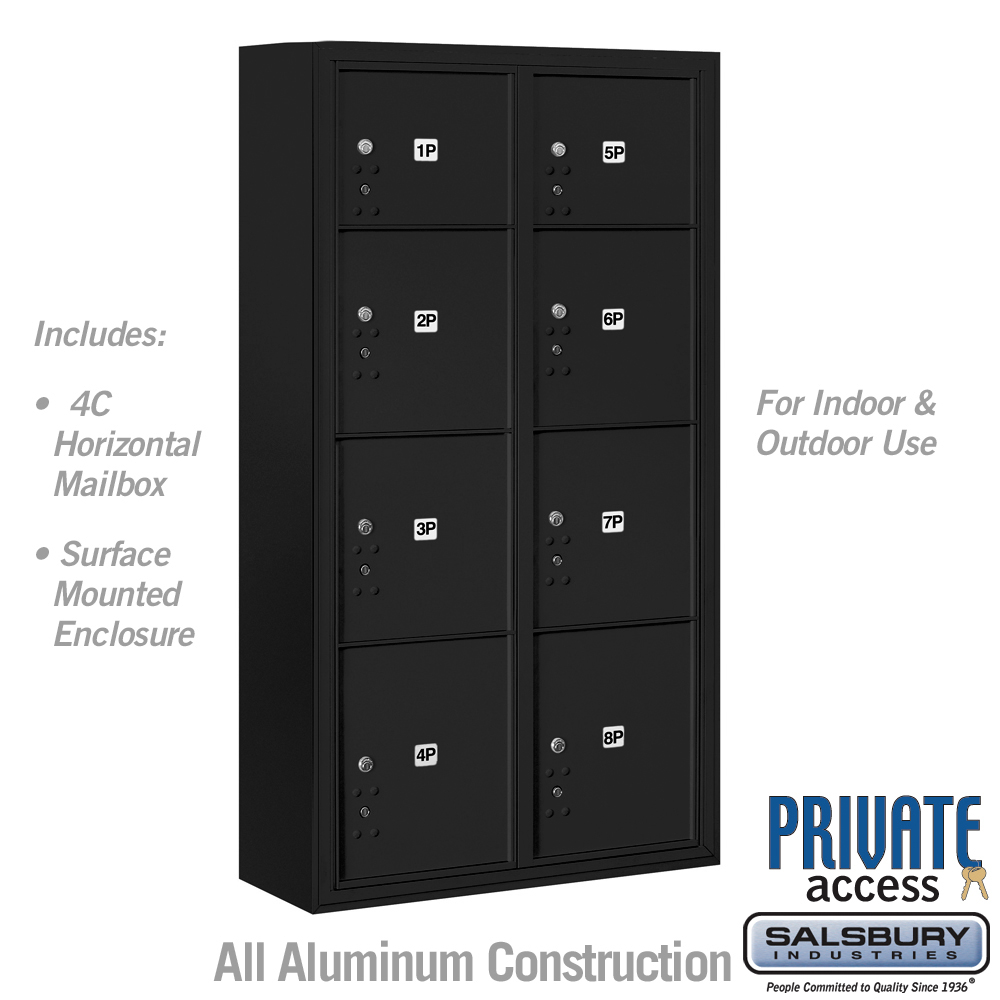 3816D-8PBFP 31.75 x 57.75 x 17 in. Surface Mounted 4C Horizontal Mailbox Unit - Front Loading - Private Access, Black