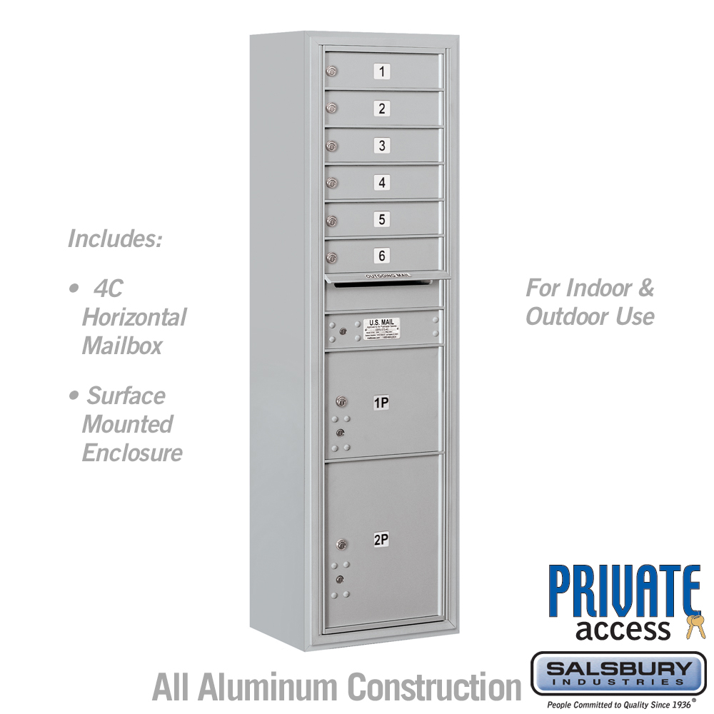 17.75 x 57.75 x 17 in. Surface Mounted 4C Horizontal Mailbox Unit - Front Loading - Private Access, Aluminum