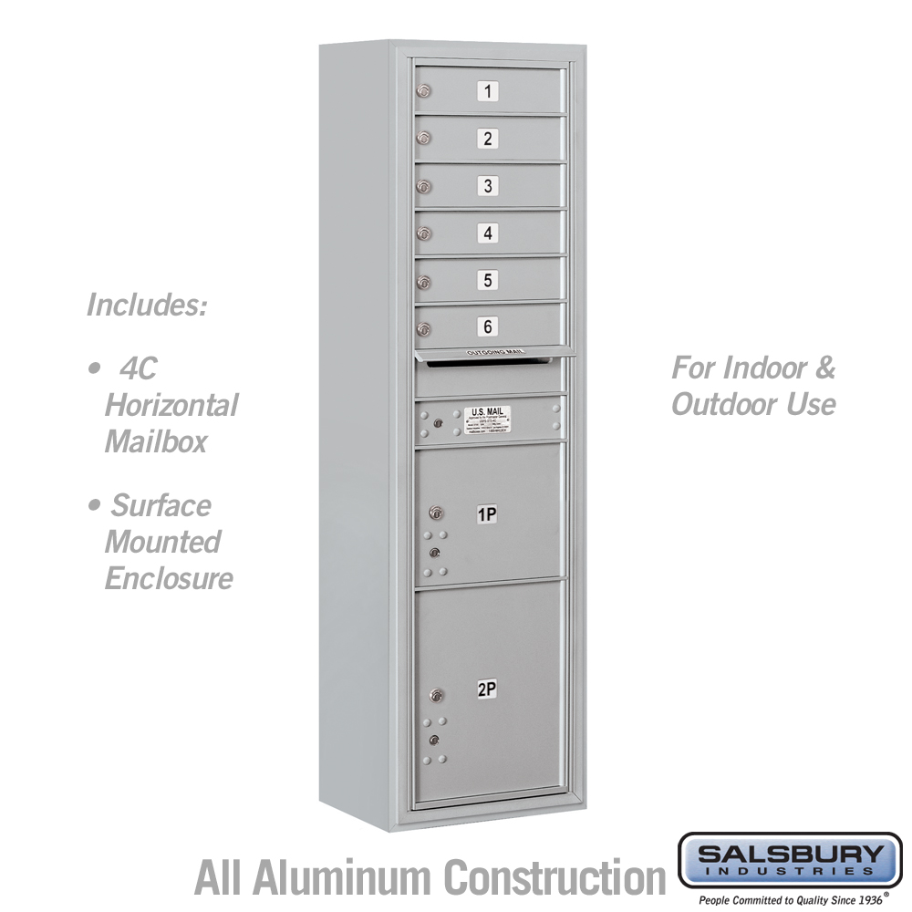 17.75 x 57.75 x 17 in. Surface Mounted 4C Horizontal Mailbox Unit - Front Loading - USPS Access, Aluminum