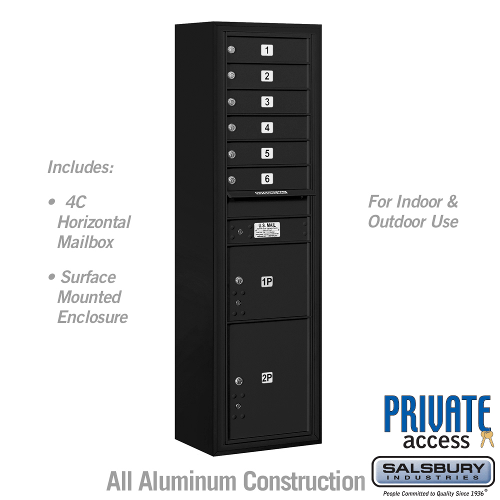 17.75 x 57.75 x 17 in. Surface Mounted 4C Horizontal Mailbox Unit - Front Loading - Private Access, Black