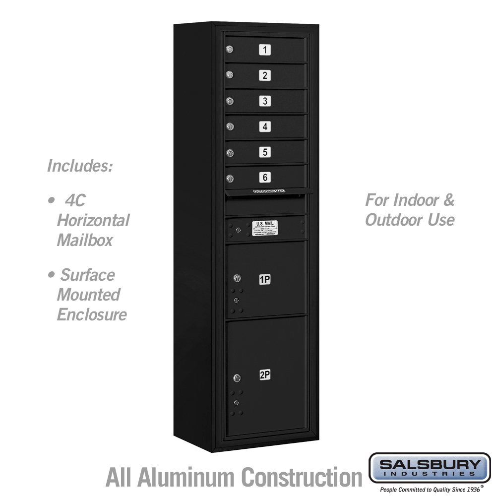 17.75 x 57.75 x 17 in. Surface Mounted 4C Horizontal Mailbox Unit - Front Loading - USPS Access, Black