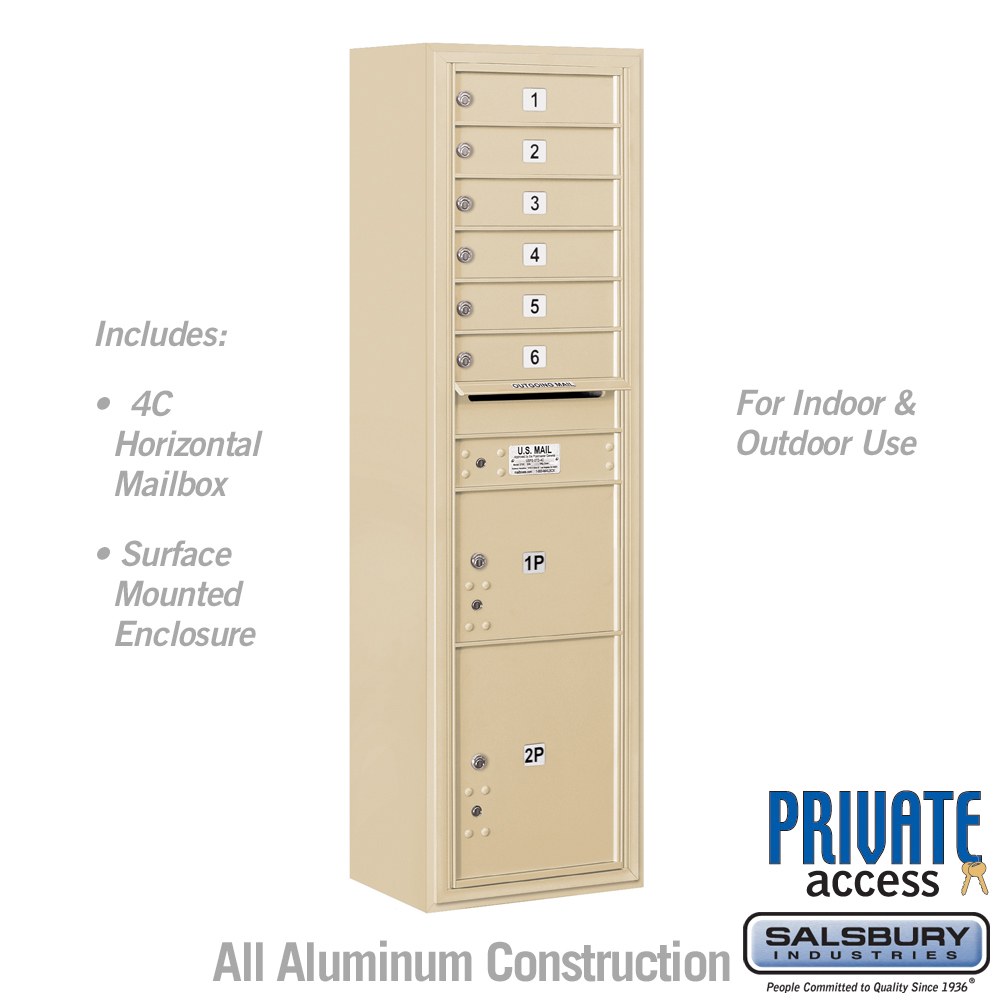 17.75 x 57.75 x 17 in. Surface Mounted 4C Horizontal Mailbox Unit - Front Loading - Private Access, Sandstone