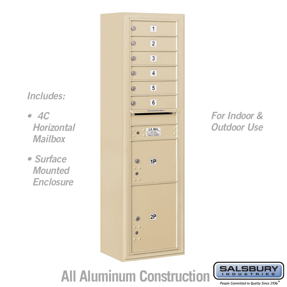 17.75 x 57.75 x 17 in. Surface Mounted 4C Horizontal Mailbox Unit - Front Loading - USPS Access, Sandstone