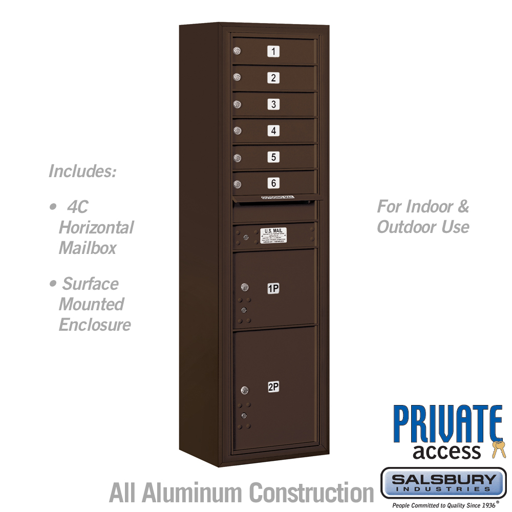 17.75 x 57.75 x 17 in. Surface Mounted 4C Horizontal Mailbox Unit - Front Loading - Private Access, Bronze