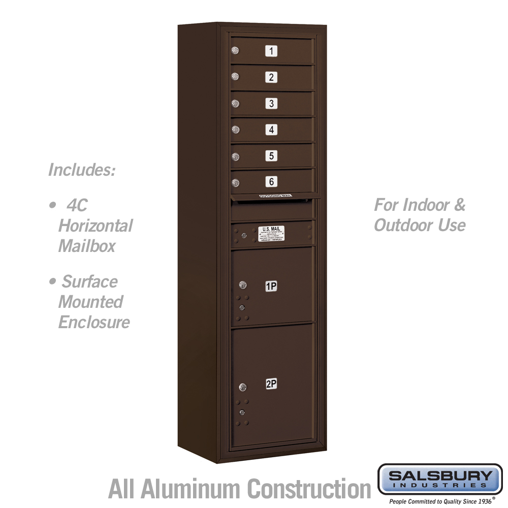 17.75 x 57.75 x 17 in. Surface Mounted 4C Horizontal Mailbox Unit - Front Loading - USPS Access, Bronze