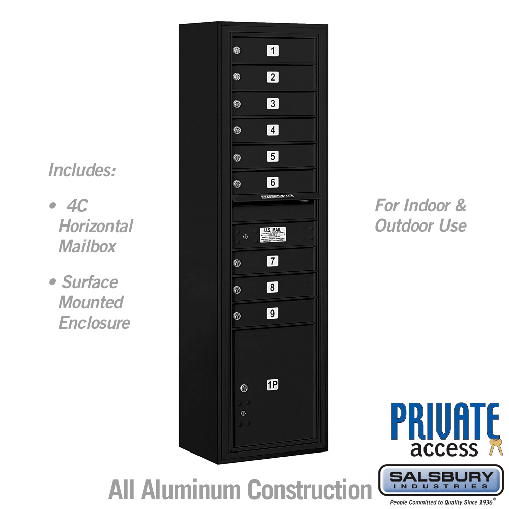 17.75 x 57.75 x 17 in. Surface Mounted 4C Horizontal Mailbox Unit - Front Loading - Private Access, Black