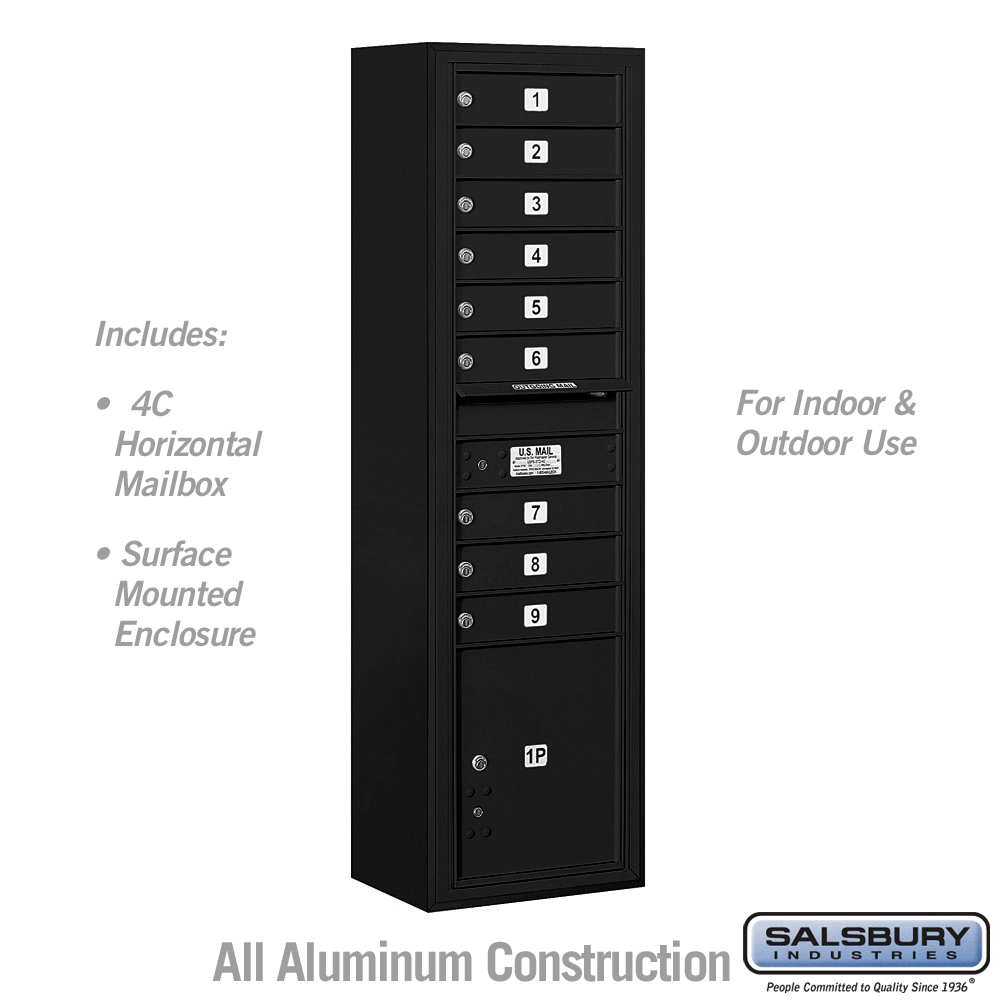17.75 x 57.75 x 17 in. Surface Mounted 4C Horizontal Mailbox Unit - Front Loading - USPS Access, Black