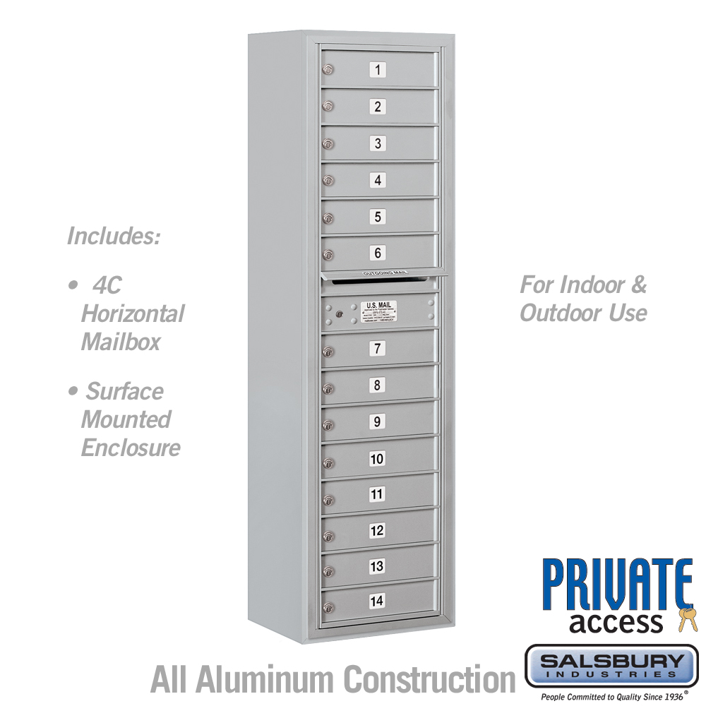 3816S-14AFP 17.75 x 57.75 x 17 in. Surface Mounted 4C Horizontal Mailbox Unit - Front Loading - Private Access, Aluminum