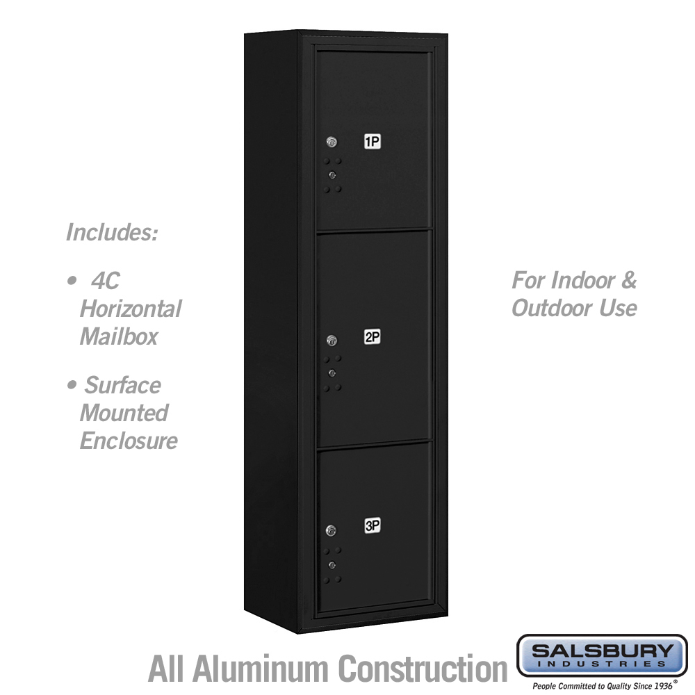 17.75 x 57.75 x 17 in. Surface Mounted 4C Horizontal Mailbox Unit - Front Loading - USPS Access, Black