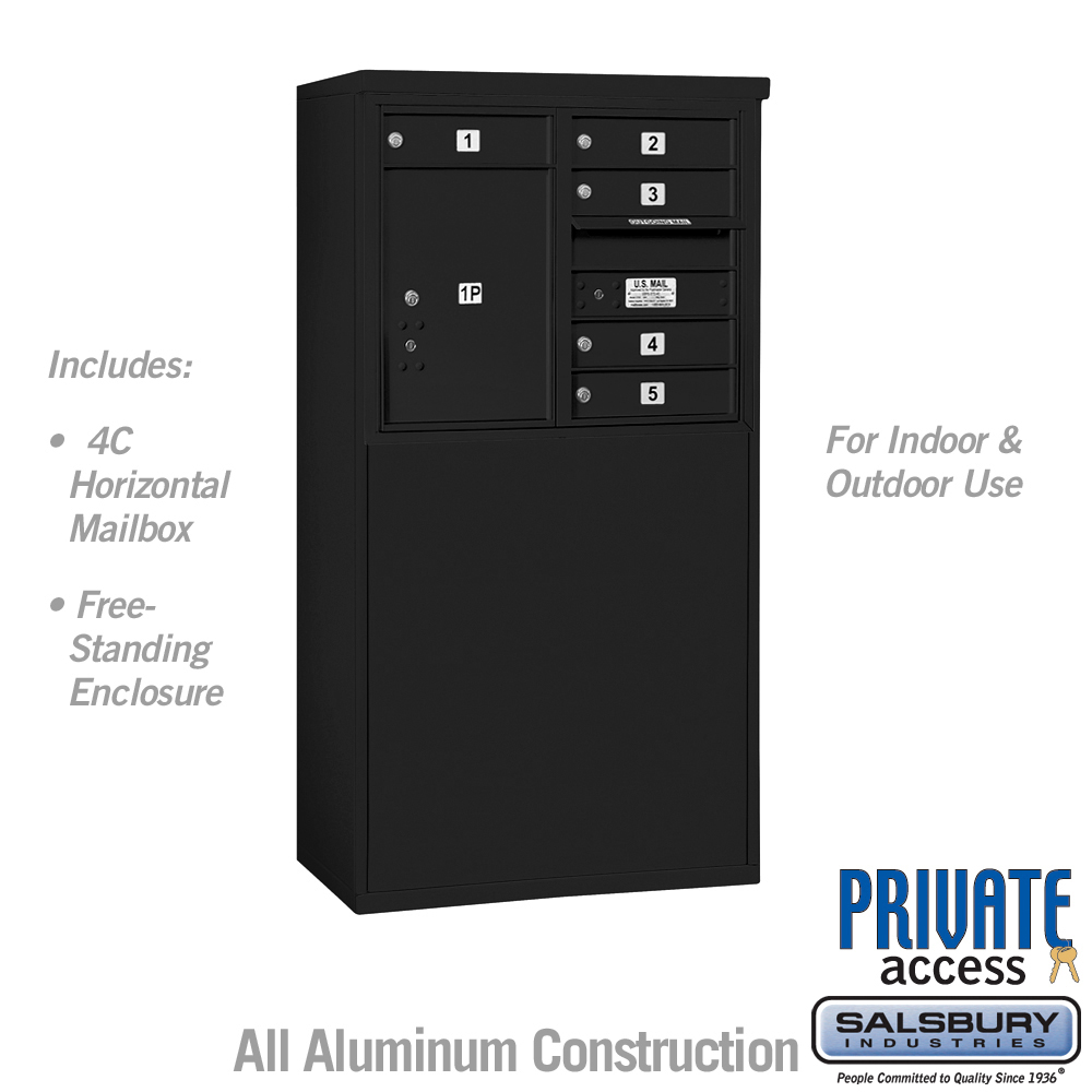 31.75 x 52.875 x 18.5 in. Free-Standing 4C Horizontal Mailbox Unit - Front Loading - Private Access, Black