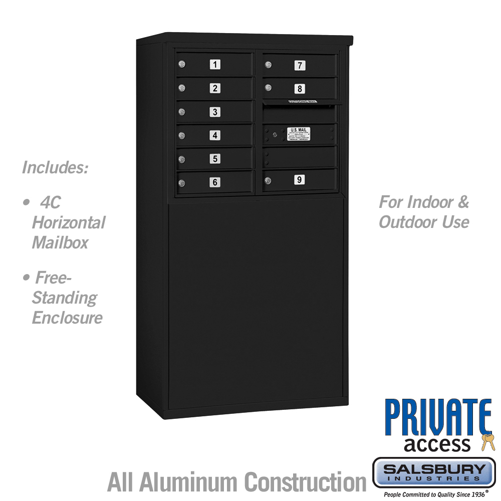 31.75 x 52.875 x 18.5 in. Free-Standing 4C Horizontal Mailbox Unit - Front Loading - Private Access, Black