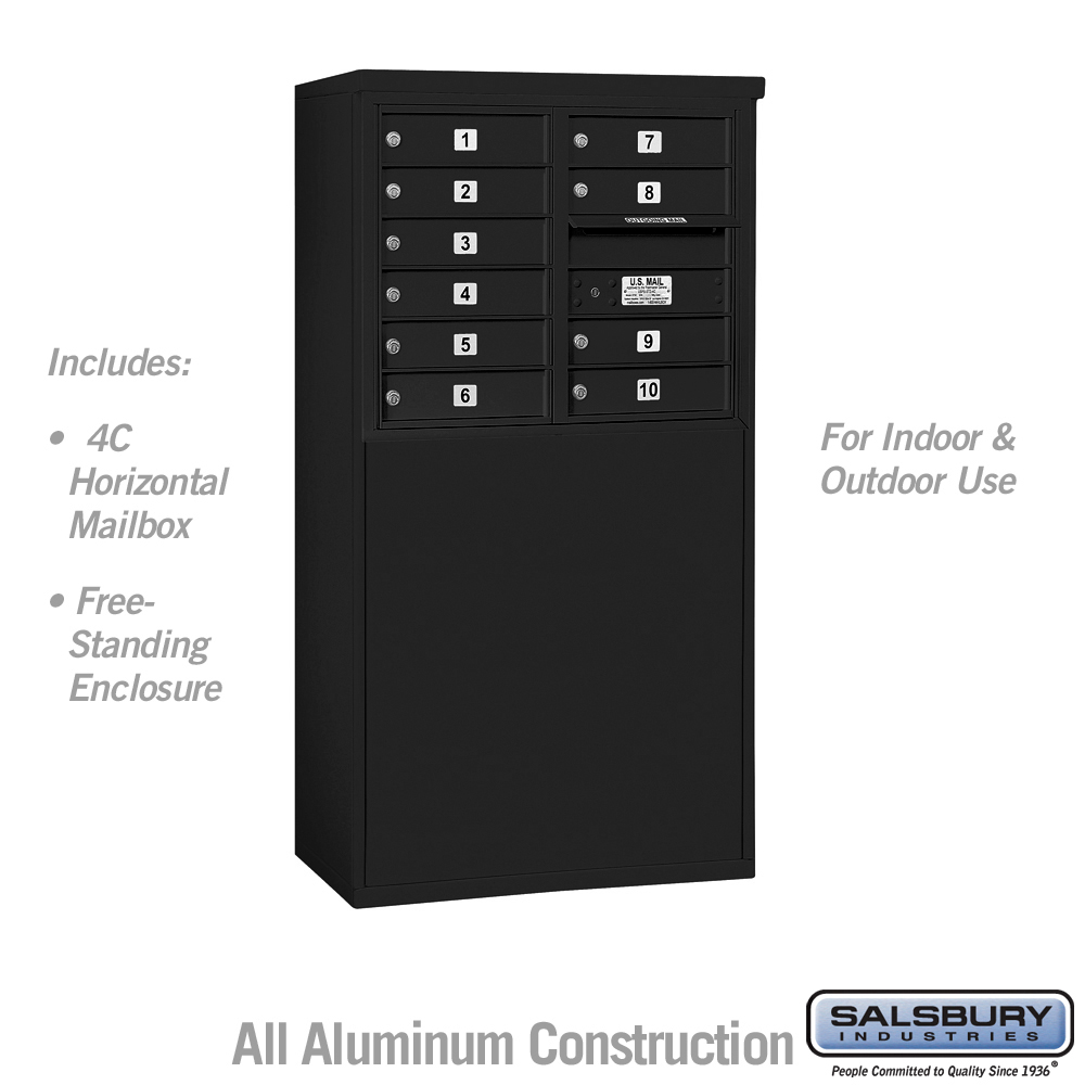 3906D-10BFU 31.75 x 52.875 x 18.5 in. Free-Standing 4C Horizontal Mailbox Unit - Front Loading - USPS Access, Black