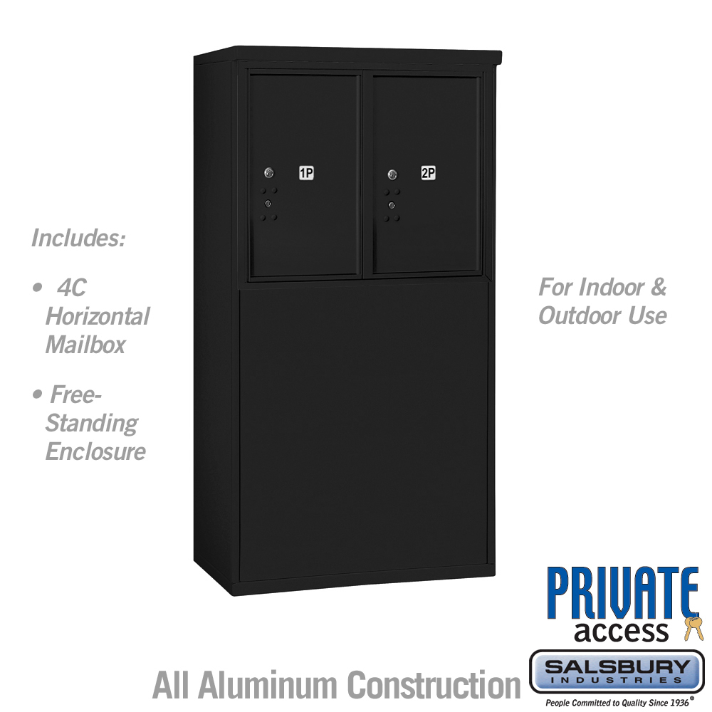 3906D-2PBFP 31.75 x 52.875 x 18.5 in. Free-Standing 4C Horizontal Mailbox Unit - Front Loading - Private Acces, Black