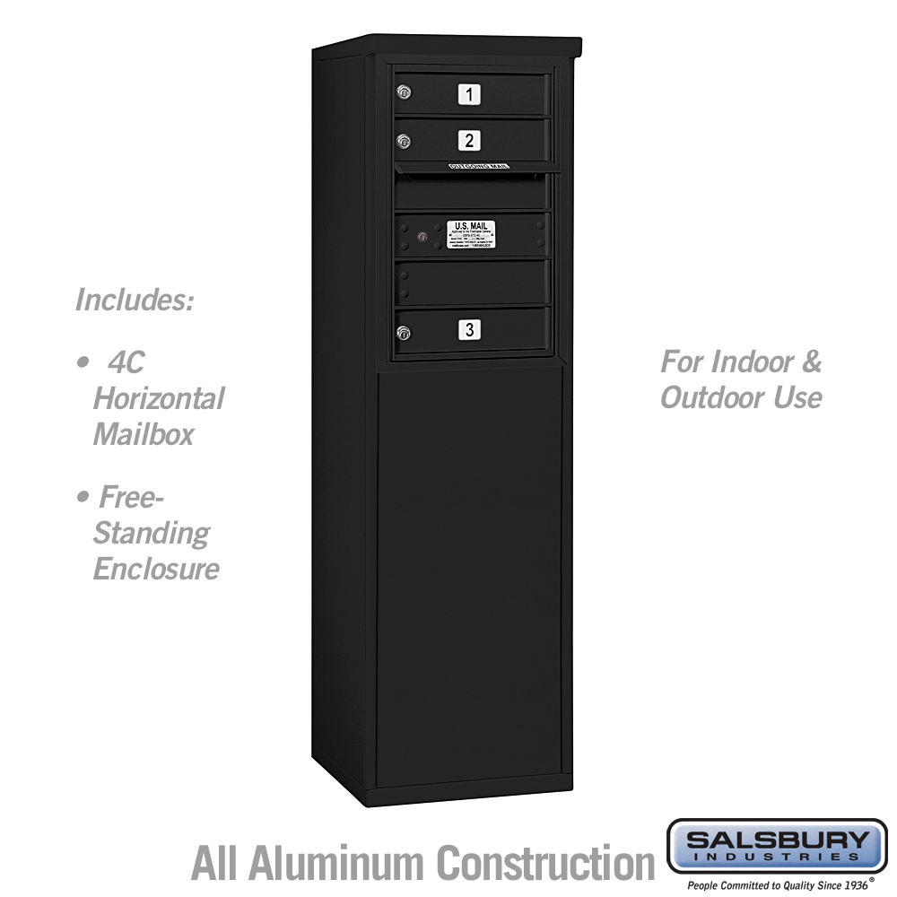 17.75 x 52.875 x 18.5 in. Free-Standing 4C Horizontal Mailbox Unit - Front Loading - USPS Access, Black