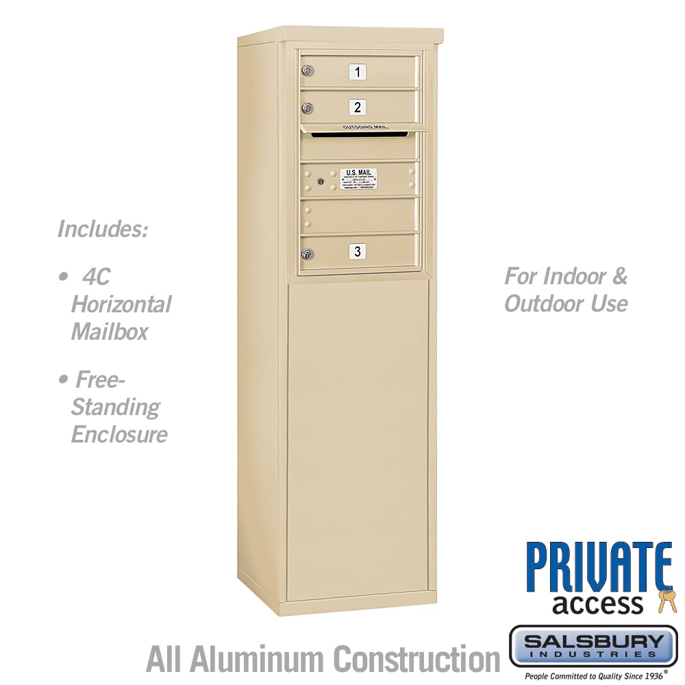 17.75 x 52.875 x 18.5 in. Free-Standing 4C Horizontal Mailbox Unit - Front Loading - Private Access, Sandstone