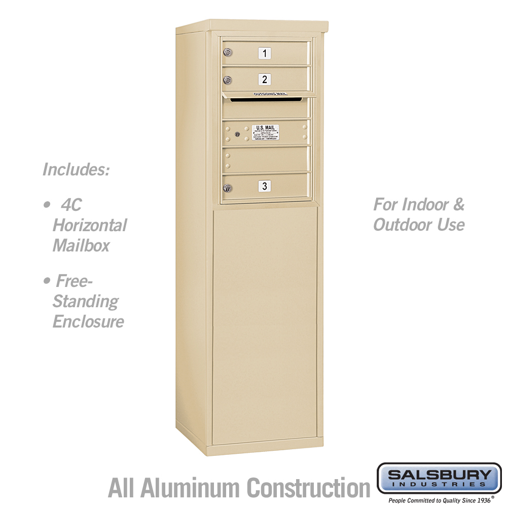 17.75 x 52.875 x 18.5 in. Free-Standing 4C Horizontal Mailbox Unit - Front Loading - USPS Access, Sandstone