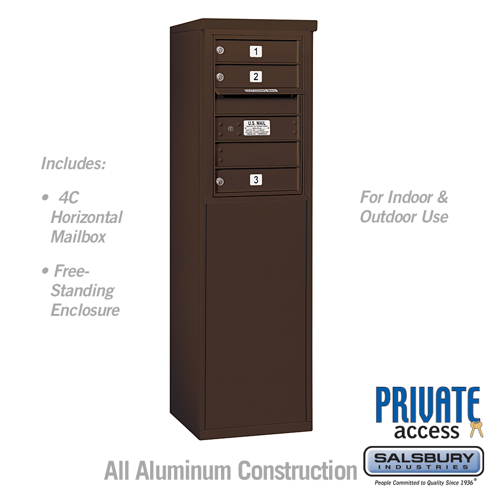 17.75 x 52.875 x 18.5 in. Free-Standing 4C Horizontal Mailbox Unit - Front Loading - Private Access, Bronze