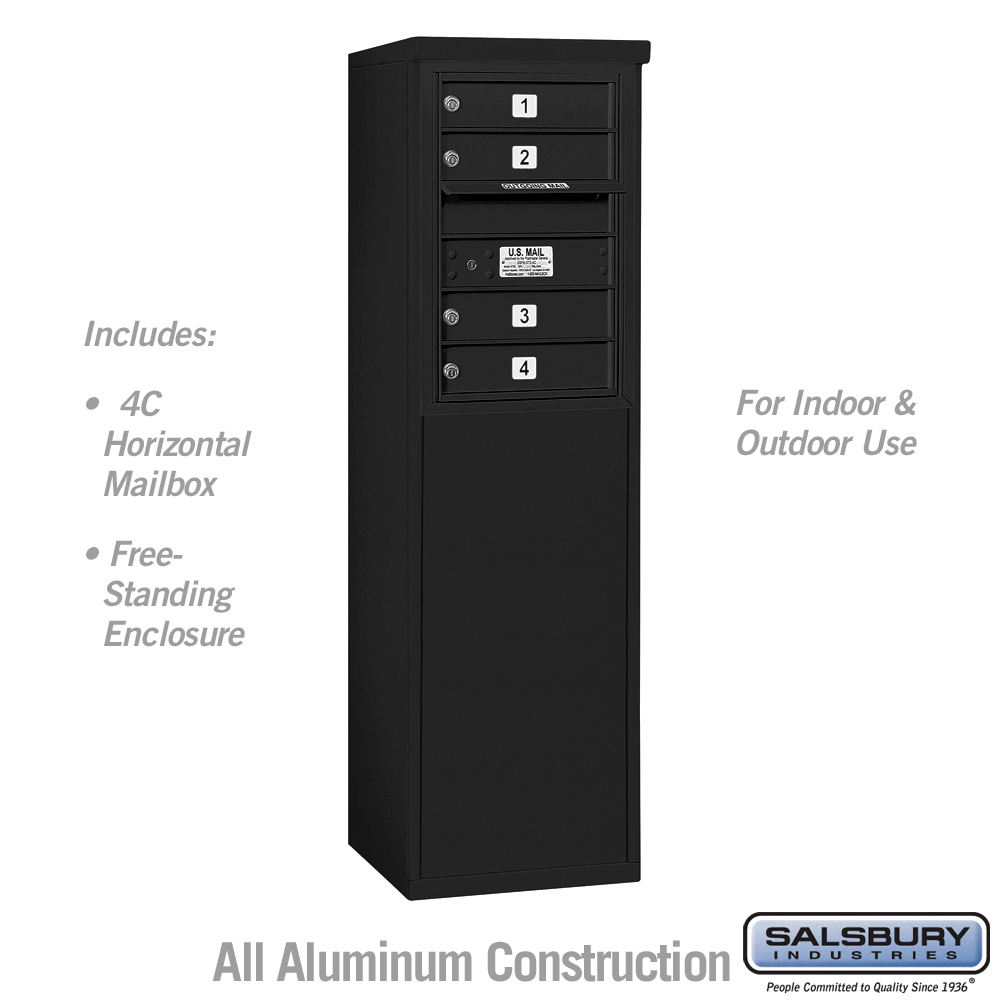 17.75 x 52.875 x 18.5 in. Free-Standing 4C Horizontal Mailbox Unit - Front Loading - USPS Access, Black