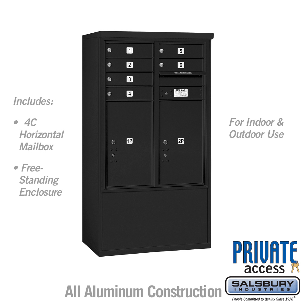 3910D-06BFP 31.75 x 52.875 x 18.5 in. Free-Standing 4C Horizontal Mailbox Unit - Front Loading - Private Access, Black