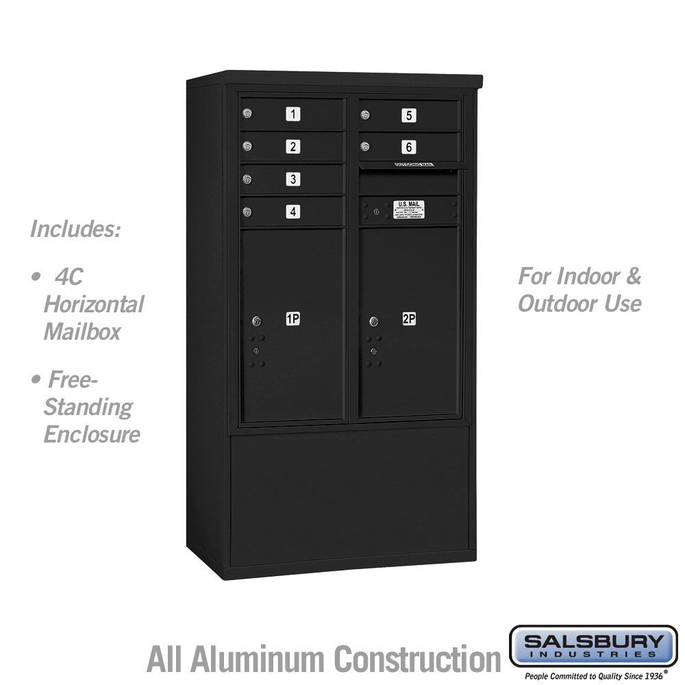 3910D-06BFU 31.75 x 52.875 x 18.5 in. Free-Standing 4C Horizontal Mailbox Unit - Front Loading - USPS Access, Black