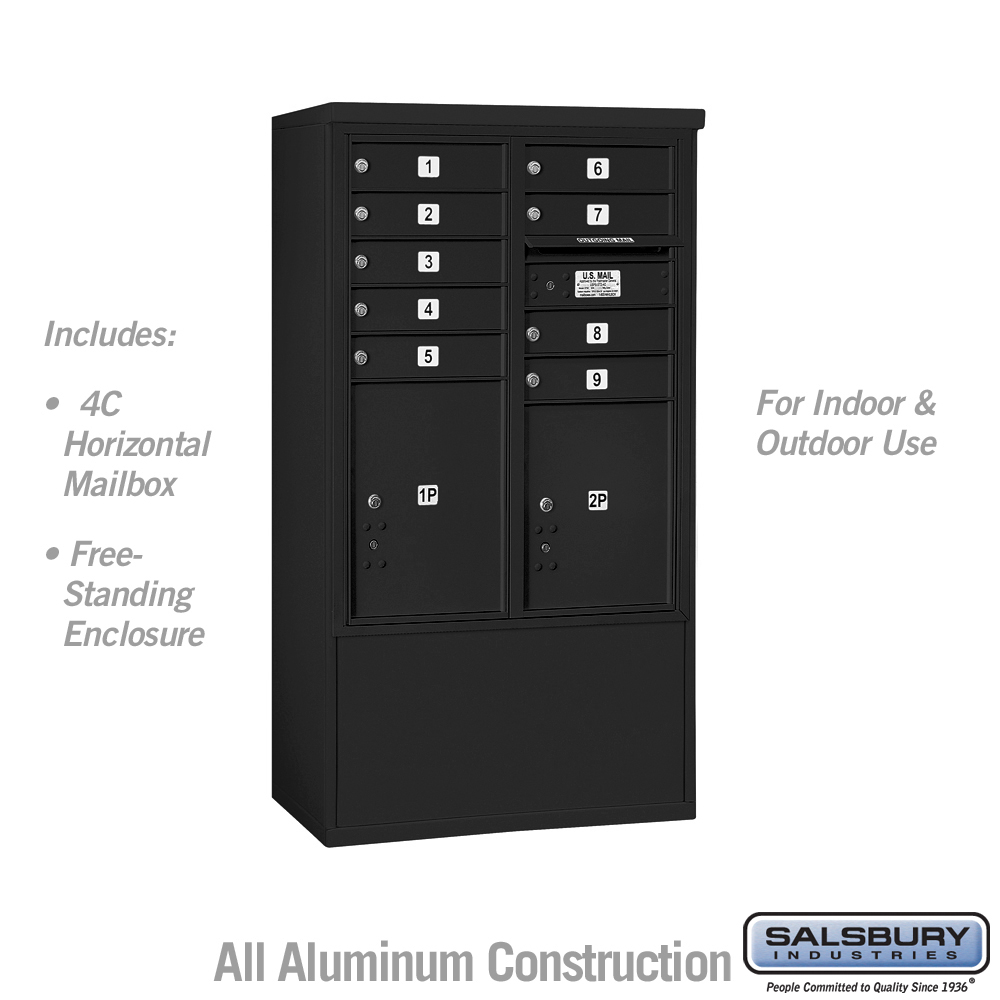 3910D-09BFU 31.75 x 52.875 x 18.5 in. Free-Standing 4C Horizontal Mailbox Unit - Front Loading - USPS Access, Black