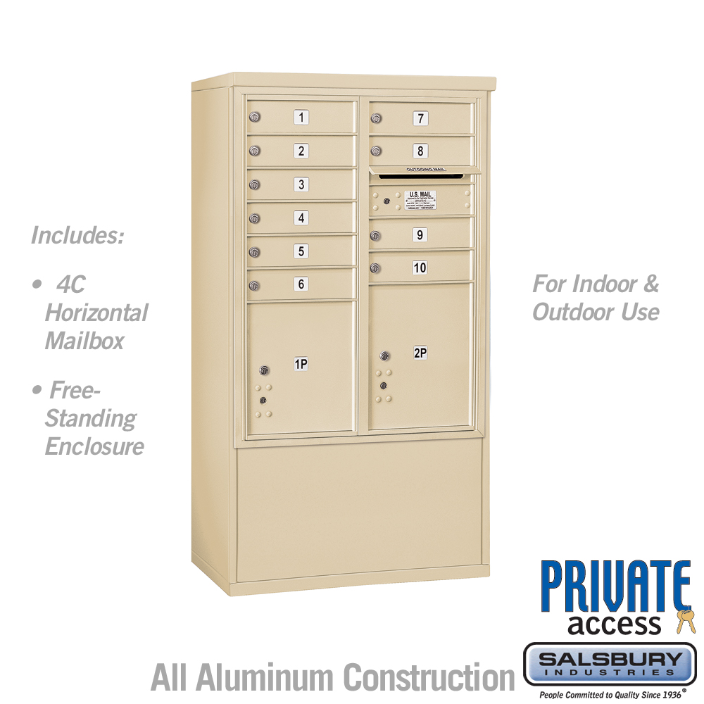 3910D-10SFP 31.75 x 52.875 x 18.5 in. Free-Standing 4C Horizontal Mailbox Unit - Front Loading - Private Access, Sandstone