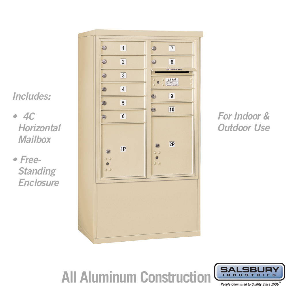 31.75 x 52.875 x 18.5 in. Free-Standing 4C Horizontal Mailbox Unit - Front Loading - USPS Access, Sandstone