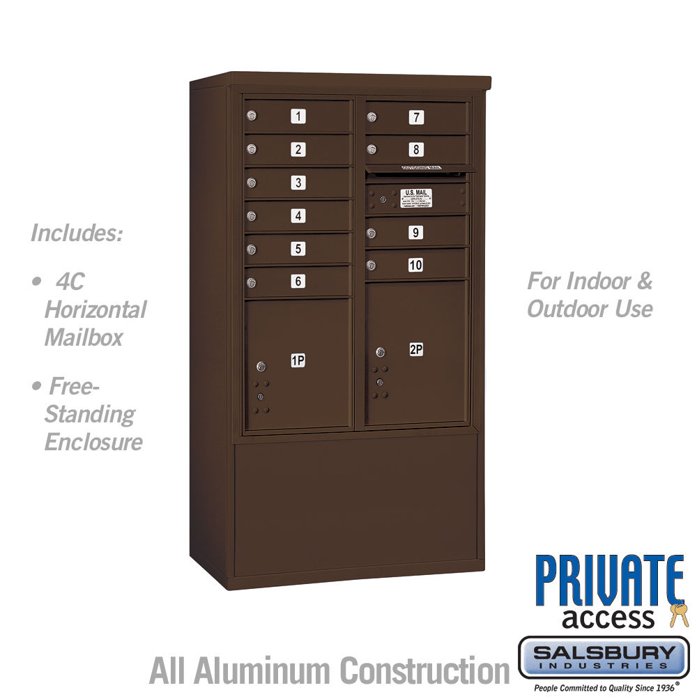 3910D-10ZFP 31.75 x 52.875 x 18.5 in. Free-Standing 4C Horizontal Mailbox Unit - Front Loading - Private Access, Bronze