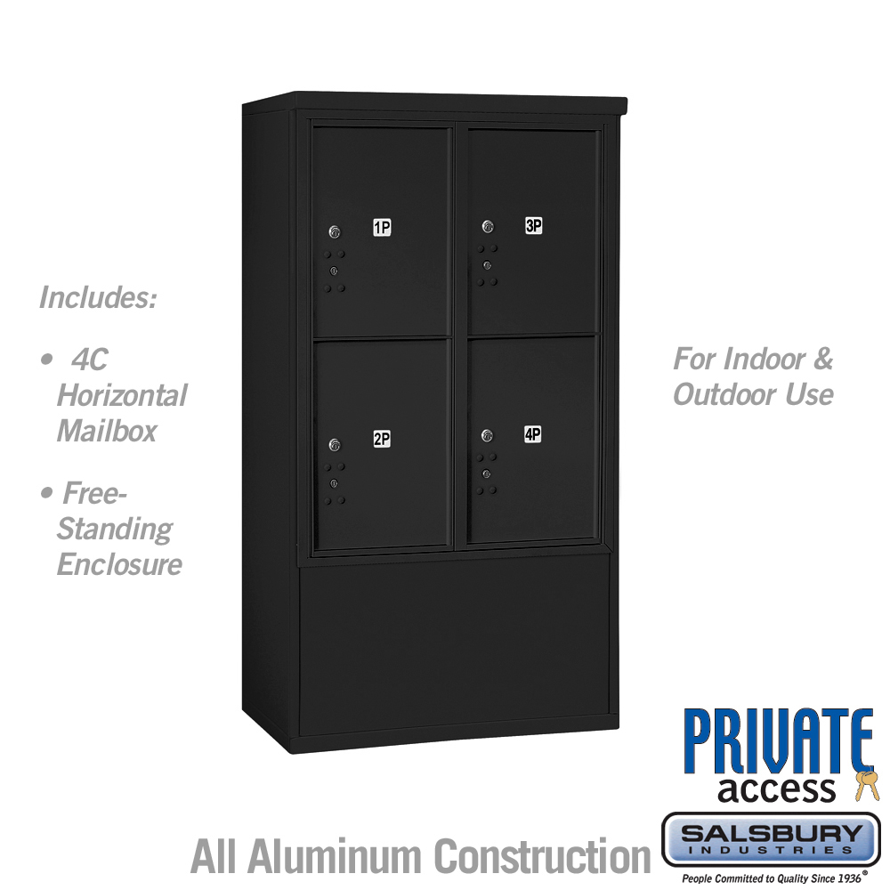 31.75 x 52.875 x 18.5 in. Free-Standing 4C Horizontal Mailbox Unit - Front Loading - Private Access, Black