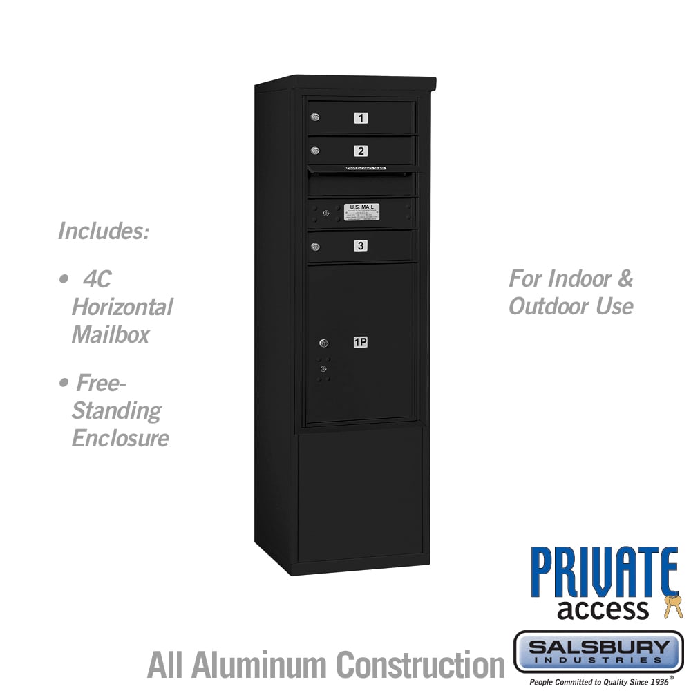 17.75 x 52.875 x 18.5 in. Free-Standing 4C Horizontal Mailbox Unit - Front Loading - Private Access, Black