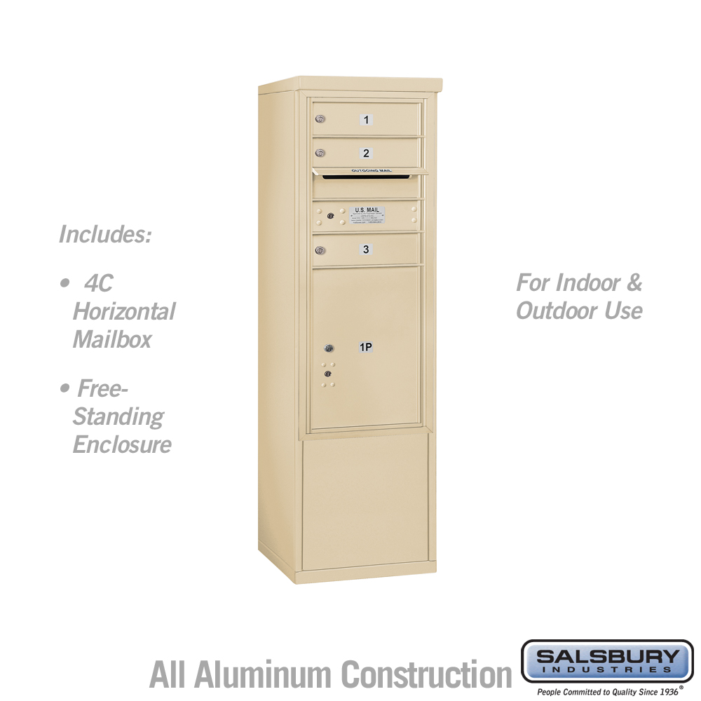 17.75 x 52.875 x 18.5 in. Free-Standing 4C Horizontal Mailbox Unit - Front Loading - USPS Access, Sandstone