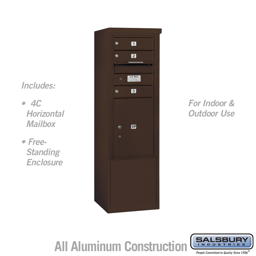 17.75 x 52.875 x 18.5 in. Free-Standing 4C Horizontal Mailbox Unit - Front Loading - USPS Access, Bronze