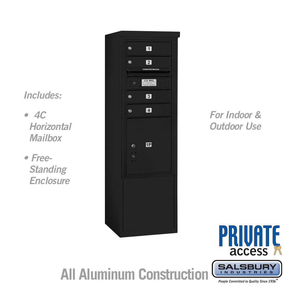 17.75 x 52.875 x 18.5 in. Free-Standing 4C Horizontal Mailbox Unit - Front Loading - Private Access, Black