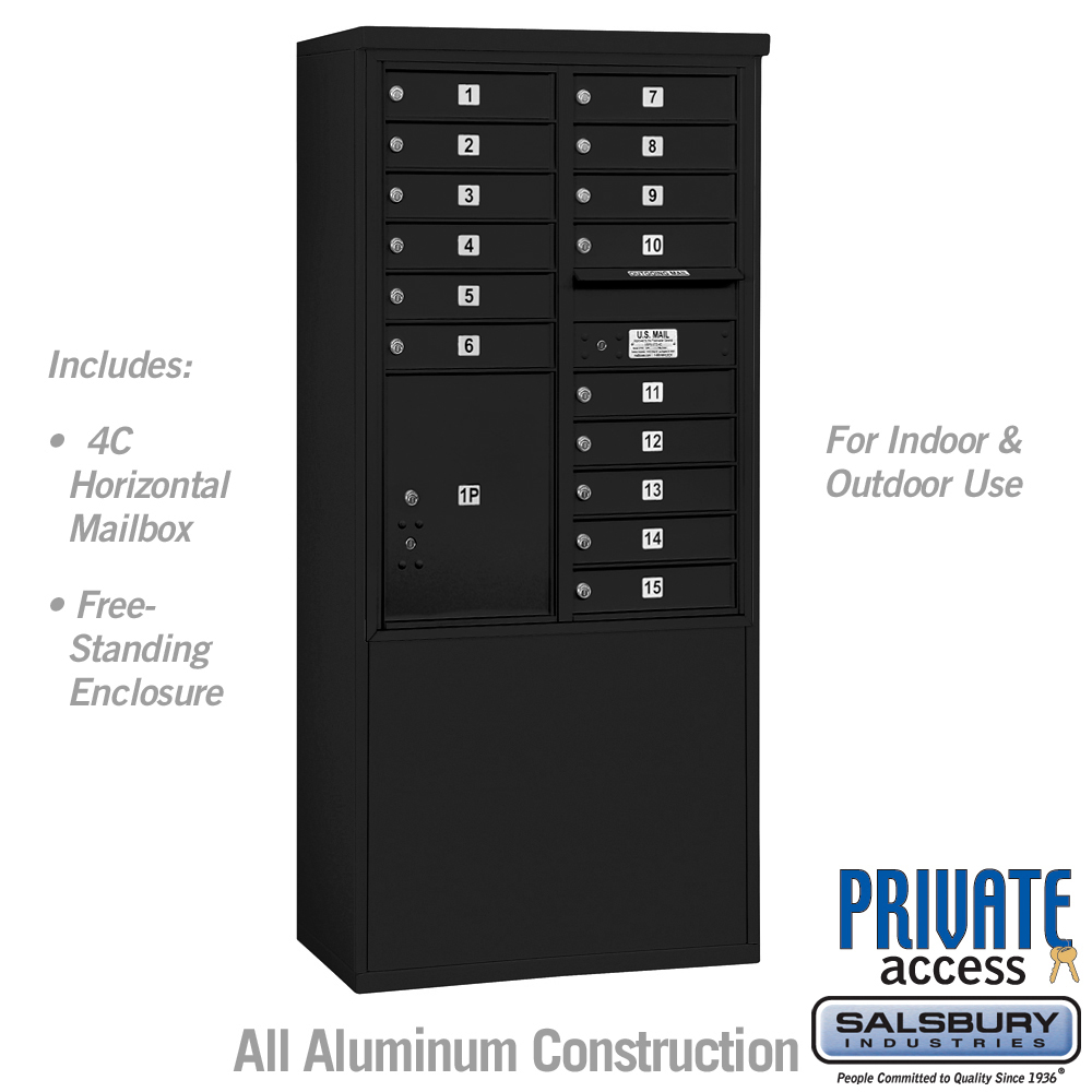 31.75 x 69.375 x 18.5 in. Free-Standing 4C Horizontal Mailbox Unit- Black - Front Loading - Private Access, Black