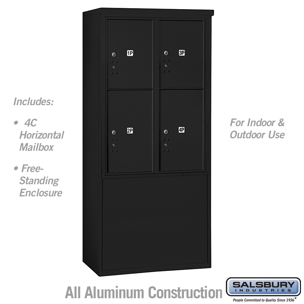 3911D-4PBFU 31.75 x 69.375 x 18.5 in. Free-Standing 4C Horizontal Mailbox Unit - Front Loading - USPS Access, Black