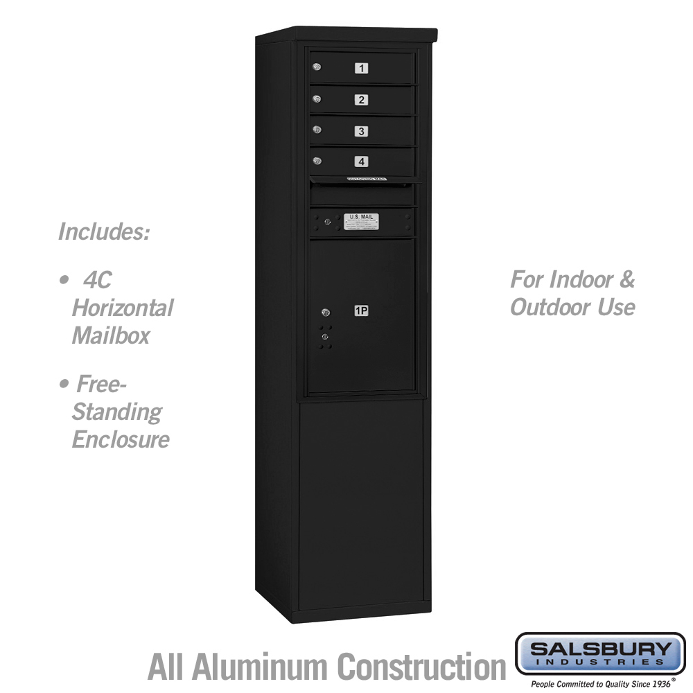 17.75 x 69.375 x 18.5 in. Free-Standing 4C Horizontal Mailbox Unit - Front Loading - USPS Access, Black