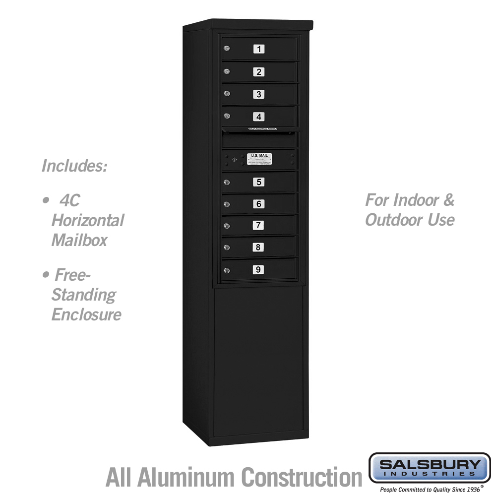17.75 x 69.375 x 18.5 in. Free-Standing 4C Horizontal Mailbox Unit - Front Loading - USPS Access, Black
