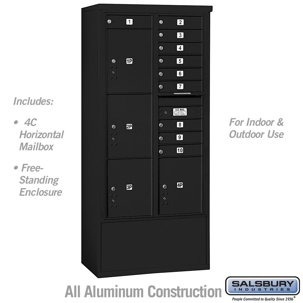 3916D-10BFU 31.75 x 72.125 x 18.5 in. Free-Standing 4C Horizontal Mailbox Unit - Front Loading - USPS Access, Black