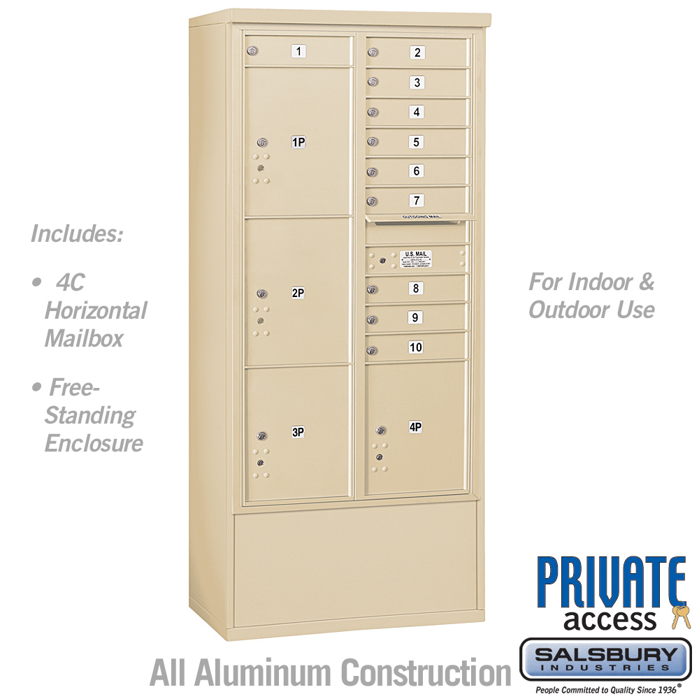 3916D-10SFP 31.75 x 72.125 x 18.5 in. Free-Standing 4C Horizontal Mailbox Unit - Front Loading - Private Access, Sandstone