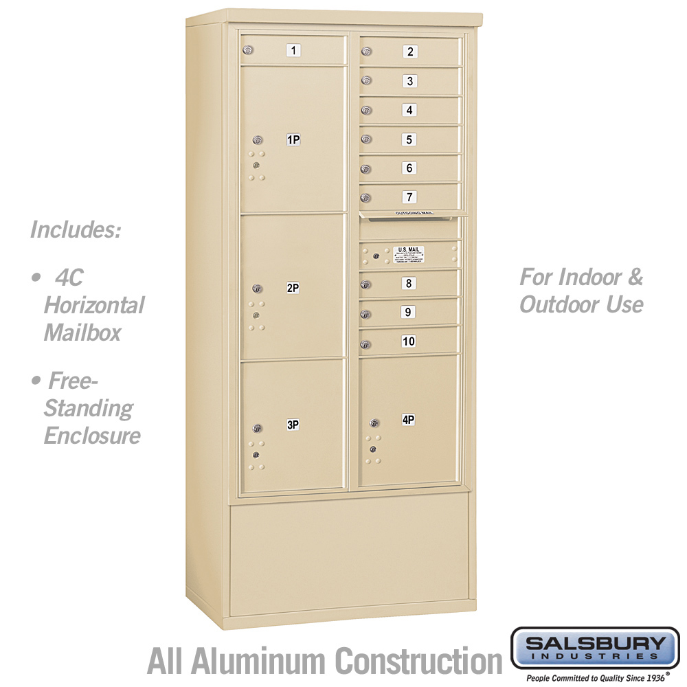 3916D-10SFU 31.75 x 72.125 x 18.5 in. Free-Standing 4C Horizontal Mailbox Unit - Front Loading - USPS Access, Sandstone
